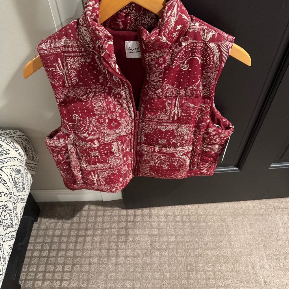 love, Fire Red Patterned woman’s Puffer Vest